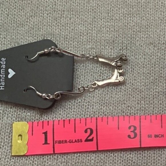 Earrings - silver tone quad skates & curve lines - Picture 4 of 4